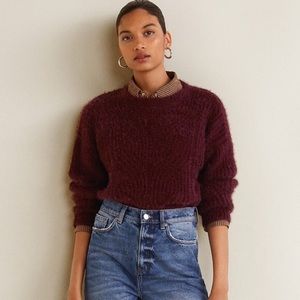 Mango faux-fur burgundy sweater